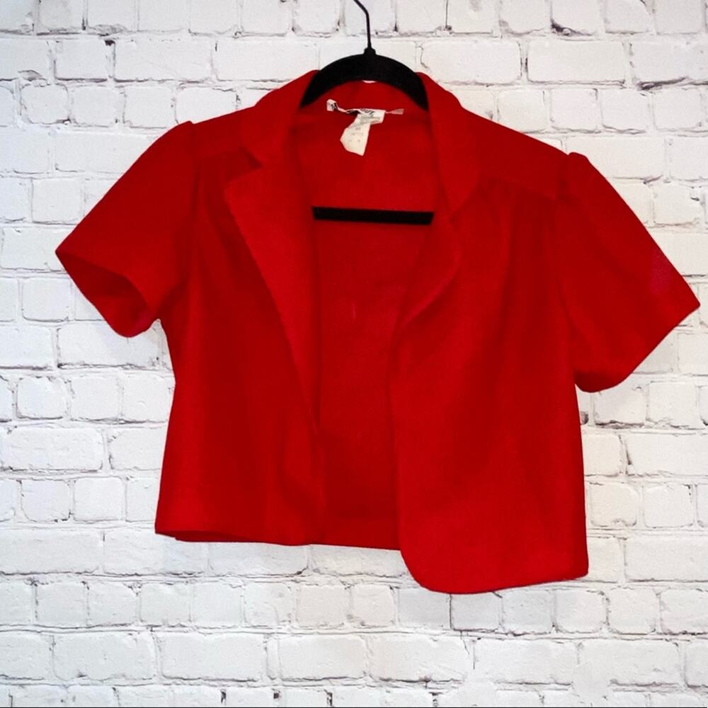 Vintage Dash About Red Cropped Jacket Petite 6 USA Waffle Textured